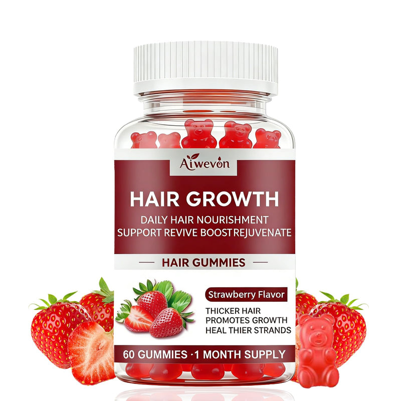 Hair Growth Gummies for Women & Men, Biotin & Silica Hair Vitamins, Daily Hair Nourishment Support for Thicker Looking Hair, Hair Skin and Nails Gummies, Non-GMO, Strawberry Flavor, 60 Gummies