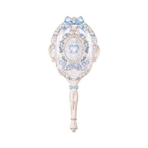 Flower Knows Bunny Garden Hand Mirror, Blue Decorative Makeup Mirror Bunny Garden-cloudy Blue 8.4"L x 4.2"W