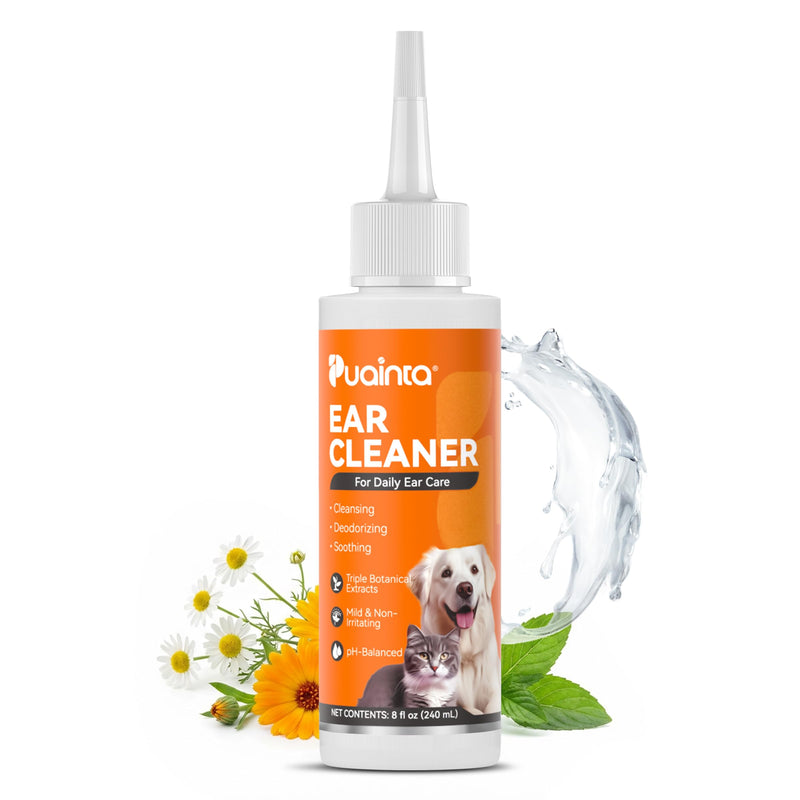 PUAINTA Dog Ear Cleaner Solution - Alcohol-Free Ear Wash with Quantum Silver & Witch Hazel - Soothes Itch, Removes Wax & Odor - Gentle Daily Flush for Dogs & Cats (8 oz) 8oz