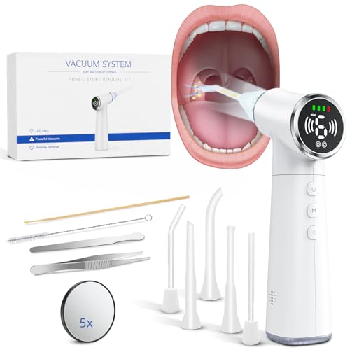 Tonsil Stone Remover Tool with 6-Level Suction for Bad Breath Prevention Dental Care Set – 3Pcs Tartar Scrapers, Plaque Remover & Mirror, 304 Stainless Steel Teeth Cleaning Tools (Black) Black