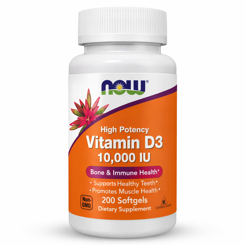 NOW Foods Supplements, Vitamin D-3 10,000 IU, Highest Potency, Structural Support*, 200 Softgels 200 Count (Pack of 1)