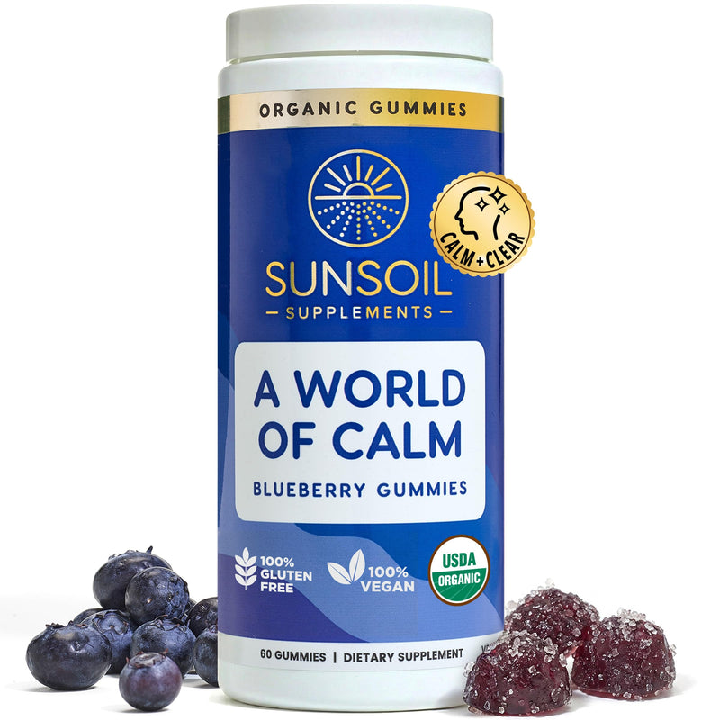 Sunsoil A World of Calm Organic Gummies, USDA Certified Organic, No Glucose Syrup, Vegan, Gluten-Free, Plant-Based