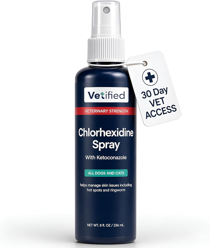 Chlorexhidine Spray for Dogs | Veterinary Strength Anti Itch for Dogs for Hot Spots, Rashes & Itchy Paws 8 fl oz (+ 30 Day Vet Access) | NDC 86247-002-08