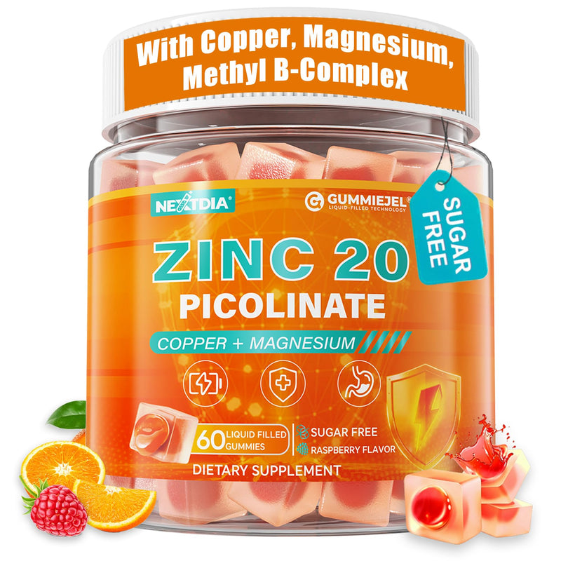 Zinc Picolinate Gummies Copper Bisglycinate Supplements for Women Men, 60Ct | w/ Magnesium, Methylated B Complex, CoQ10, High Absorption Chelated Zinc Supplement Immune Support Gummy - Sugar Free, Vegan 60 Count (Pack of 1)