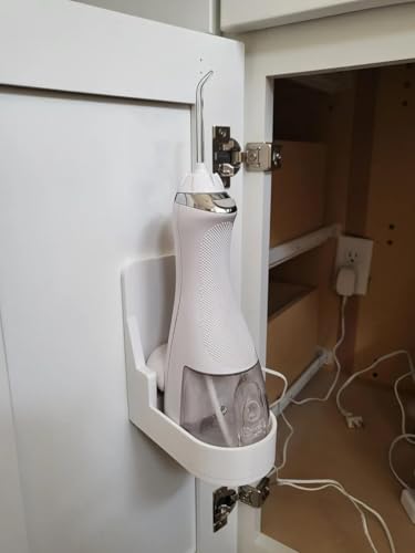 Wall Mount Holder for Waterpik Cordless Water Flosser, White Cabinet Door Storage Organizer with Charging Support