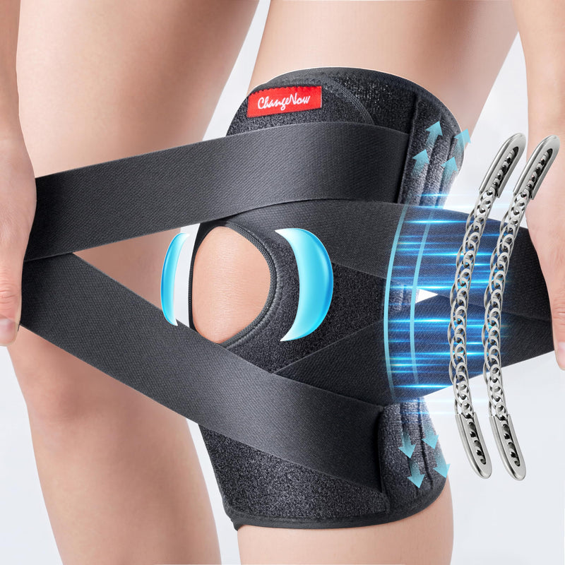 Medical-Grade Knee Brace for Women & Men,[Adjustable V-Straps & Anti-Slip] Knee Support with Side Stabilizers for Knee Pain,Meniscus Tear,ACL,MCL,Arthritis, Patella Stability for Injuries Recovery - XL X-Large Black