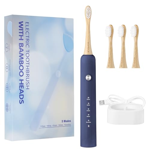 Sonic Electric Toothbrush with Bamboo Heads Navy