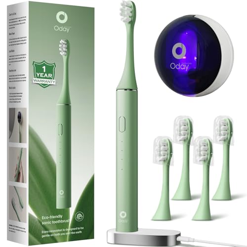 Oday Sonic Electric Toothbrush for Adults with Wall Mounted UV Cleaner Green Toothbrush Set