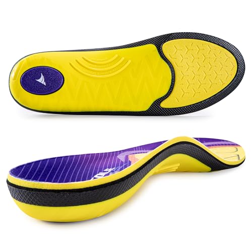 VALSOLE Heavy Duty Support Pain Relief Orthotics - 220+ lbs Plantar Fasciitis High Arch Support Insoles for Men Women, Flat Feet Orthotic Insert, Work Boot Shoe Insole, Absorb Shock with Every Step MEN 8-8 1/2 | WOMEN 10-10 1/2--(270mm) Yellow & Purple