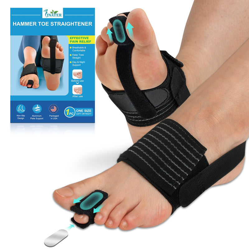 Hammer Toe Straightener - Hammer Toe Corrector for Women & Men, Breathable Non-Slip Toe Splint for Curled, Crooked Toes, Broken Toe Support - Day & Night Relief (1 Compression Foot Wrap & 1 Strap) - BeesActive Australia