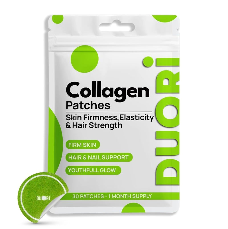 DUORI Collagen Patch - Skin Firmness, Hair & Nails Support - Youthful Glow - Vitamin C - Hyaluronic Acid - Resveratrol - Biotin - Gotu Kola Extract - Vegan Daily Hydration Patch - 30 Patches 1 Pack (30 Patches)