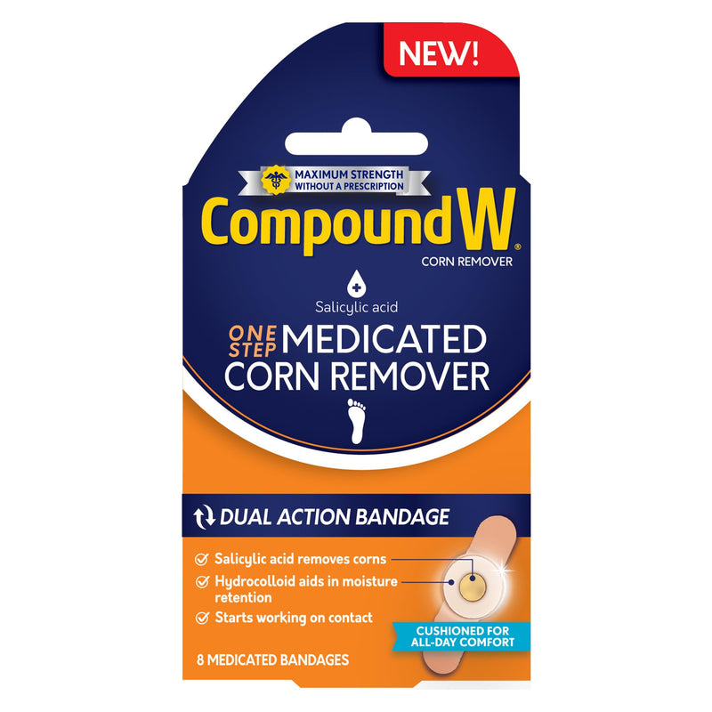 Compound W One Step Medicated Corn Remover Hydrocolloid Corn Pads with Salicylic Acid, 8 Count - BeesActive Australia