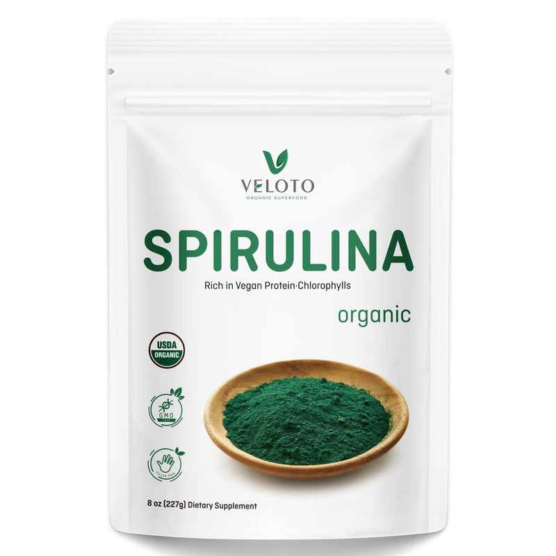 USDA Organic Spirulina Powder, 8 oz - Rich in Vegan Protein, Vitamins & Minerals | Natural Green Superfood, Source of Chlorophyll | Non-Irradiated, Non-GMO, Gluten Free 8 Ounce (Pack of 1)