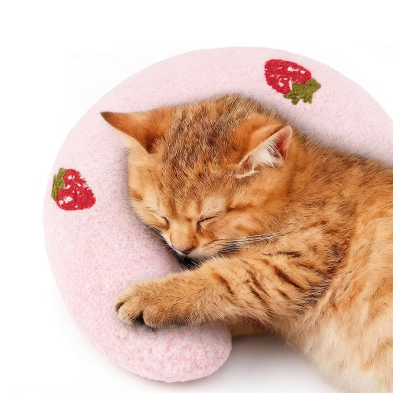Cat Pillow, Ultra Soft Fluffy Half Donut Cat Calming Pillow with Cute Pattern, Cat Pillow for Indoor Cats, Relieve Pet Anxiety and Provide Joint Support, Machine Washable.(Pink) Pink