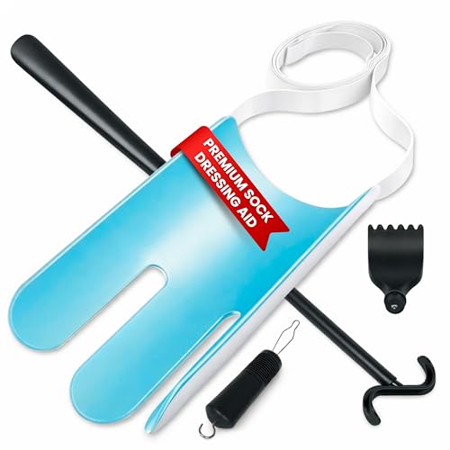 Premium 3 Dressing Aid Kit Shoe Horn Sock Aids for Putting on Long Handle Helper Seniors Assistant Device No Bending Disability Tool Pregnancy Scratcher Zipper Button Limited Mobility
