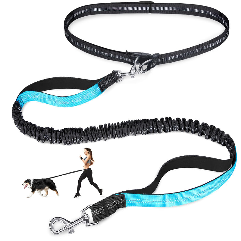 Laqibak Hands Free Dog Leash, Adjustable Waist Leash for Dog, Handle Bungee 4.2-6.7 Feet Long with Reflective Stitches for Walking Hiking Running, Fits 26"- 43" Waist, Black & Blue Black+Blue