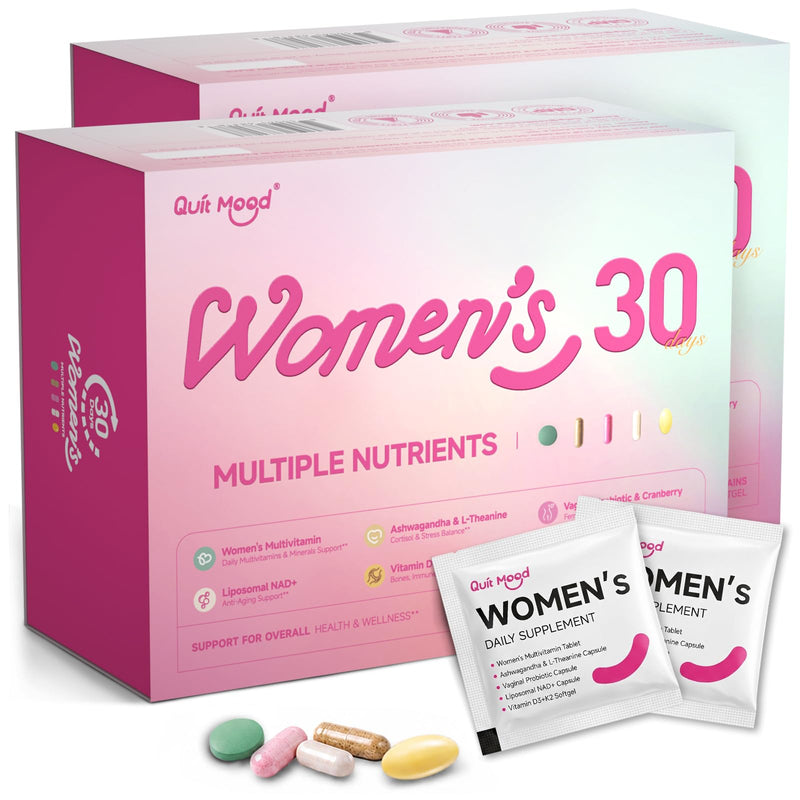 Multivitamin for Women 30+ with D3+K2, Probiotics & NR | Daily Vitamin Packs with Ashwagandha & L-Theanine, Portable Packs for Energy, Gut Health, Bone Support, 60 Day Supply 2 Box