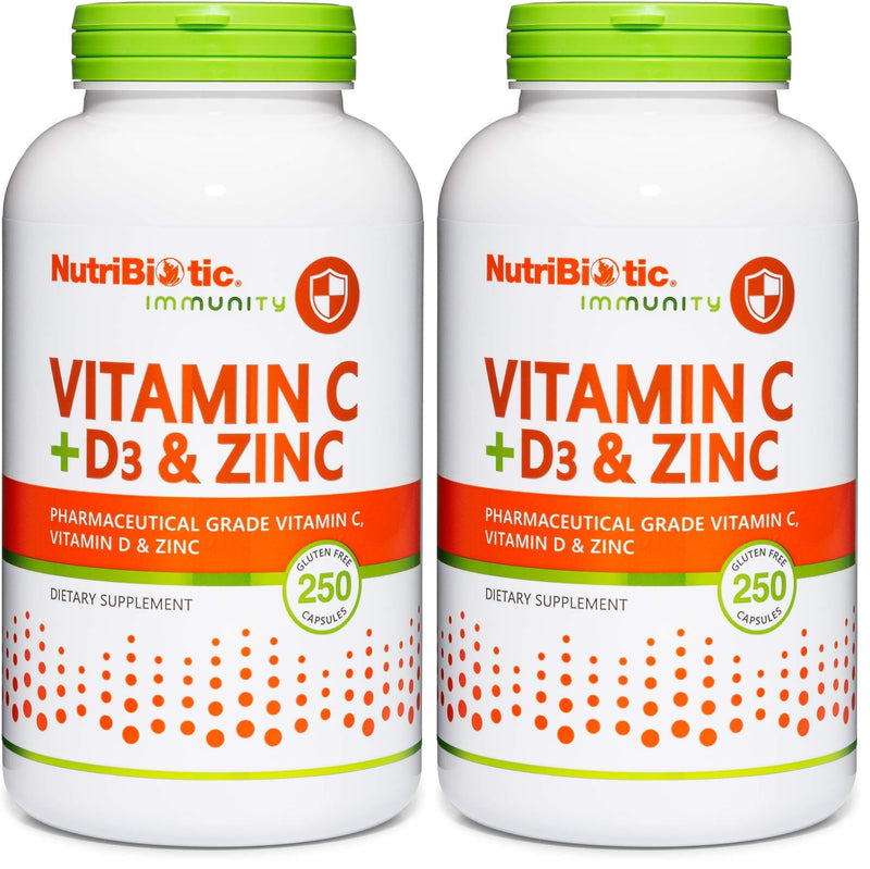 NutriBiotic – Vitamin C + Vitamin D3 & Zinc, 250 Capsules | Potent, Comprehensive Immune Support | Essential & Antioxidant Daily Supplement | Gluten & GMO Free (Pack of 2) 250 Count (Pack of 2)