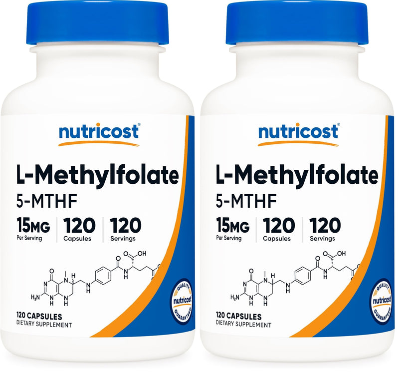 Nutricost L-Methylfolate 15mg, 120 Capsules (5-MTHF) - Vegan, Non-GMO, Gluten Free (Pack of 2) 120 Count (Pack of 2)