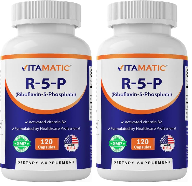 Vitamatic R-5-P Riboflavin-5-Phosphate (Vitamin B2) 50 mg | 120 Capsules | High Potency, Easy-to-Swallow Vegetarian Capsules (Pack of 2) 120 Count (Pack of 2)