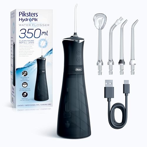 Piksters HydroPik 350ml Water Flosser – Braces Care & 45 Days Battery Black - 350ml (11.83 Fl Oz)