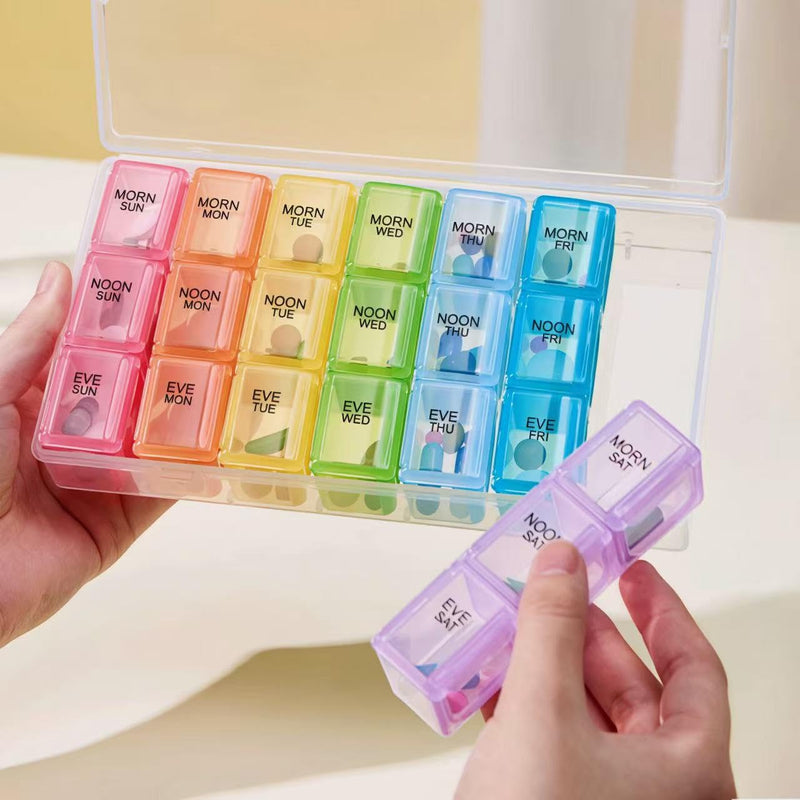 Weekly Pill Organizer 3 Times a Day, 7 Day AM Noon PM Medicine Planner with 21 Large Compartments, Portable Vitamin and Supplement Organizer Box for Daily Pills