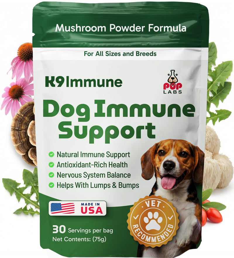 K9 Immune, All-Natural Mushroom Powder for Dogs for Immunity, Digestion, Joints, & Energy, Antioxidant-Rich & USA-Made, Dog Immune Support with Turkey Tail Mushroom for Dogs, 30 Servings