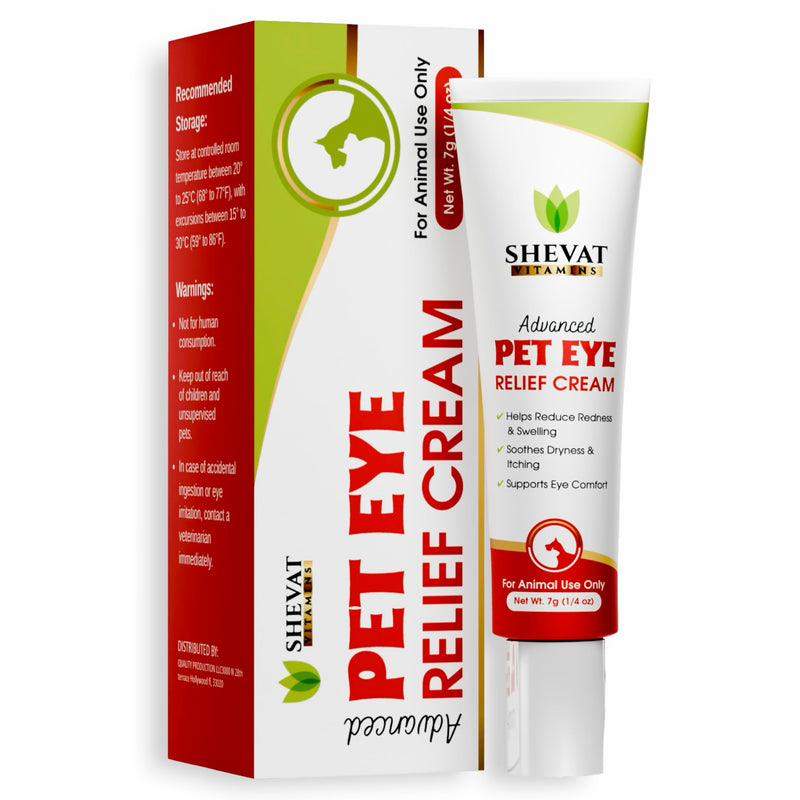 SHEVAT VITAMINS Pet Eye Relief Cream – Soothes Irritation & Moisturizes Dry Eyes – Dog Eye Cream, Cat Eye Ointment, and Pet Eye Care for Dogs, Cats & Horses – 7g Tube