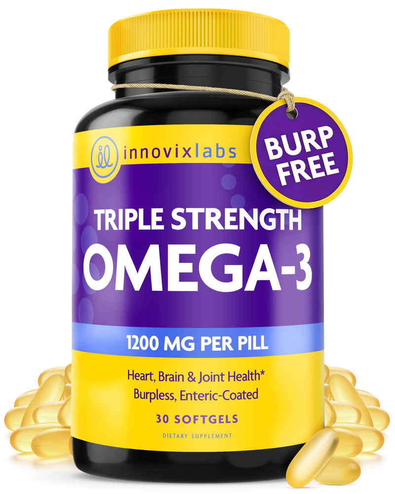 InnovixLabs Triple Strength Omega 3 Fish Oil 900 mg EPA DHA (30 Softgels) | Omega 3 Supplement for Women & Men, Burpless, Brain & Joint Support, Omega-3 Fatty Acid, No Fishy Aftertaste, 30-Day Supply 30 Count (Pack of 1)