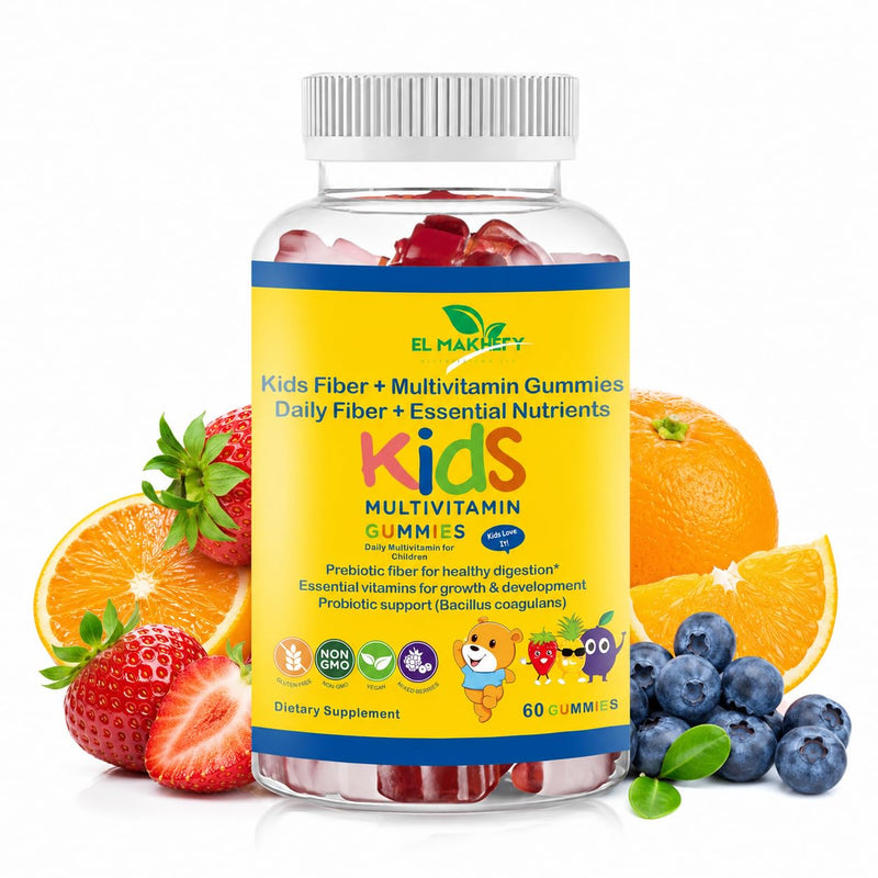 Kids Multivitamin Gummies | Fiber Gummies with Prebiotic & Probiotics for Kids | Daily Vitamins for 2–18 years | Non-GMO, Gluten Free Gummy for Immune Support, 60Ct, Blueberry, Orange, Strawberry