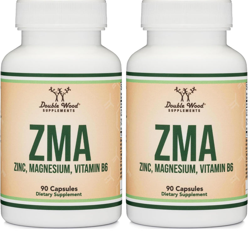 ZMA Supplement for Men and Women (Over 100% Daily Value of Zinc, Magnesium Aspartate, Vitamin B6) 501mg, 90 Capsules for Restfulness and Active Lifestyle Support by Double Wood Supplements (Pack of 2) 90 Count (Pack of 2)