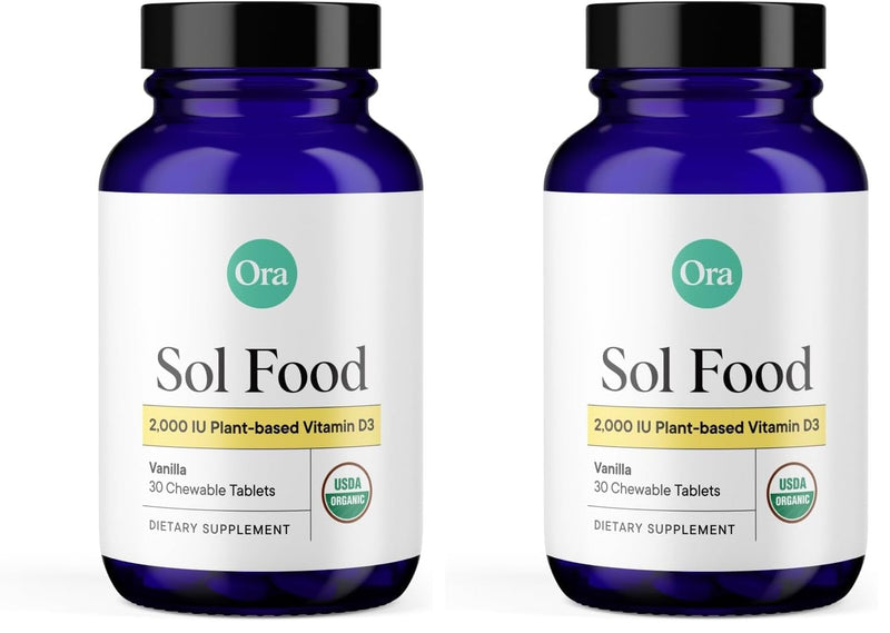 Ora Organic Vitamin D3 2000IU - Vegan Vitamin D Chewables from Lichen for Bone Health, Immune Support, & Mood | Maximum Absorption - 1 Month Supply, 30 Vegan Chewable Vanilla Tablets (Pack of 2) 30 Count (Pack of 2) Organic Tablets - 2000 IU