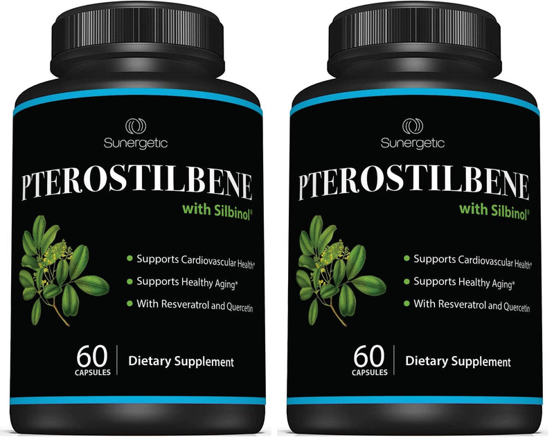 Premium Pterostilbene Supplement – Pterostilbene with Resveratrol & Quercetin – Supports Healthy Aging – Natural Source Pterostilbene 100mg per Serving – 60 Capsules (Pack of 2) 60 Count (Pack of 2)