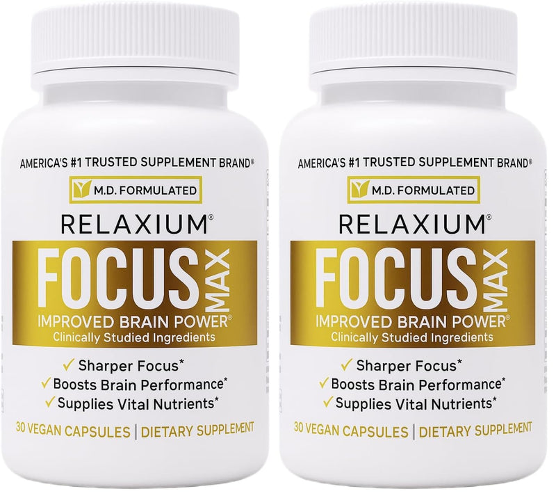 Relaxium FocusMax, Brain & Focus Health Supplement, Mental Clarity Support, Proven Concentration, Focus, Memory, & Nootropics Booster, USA-Manufactured, 30 Vegan Capsules (Pack of 2) 30 Count (Pack of 2)