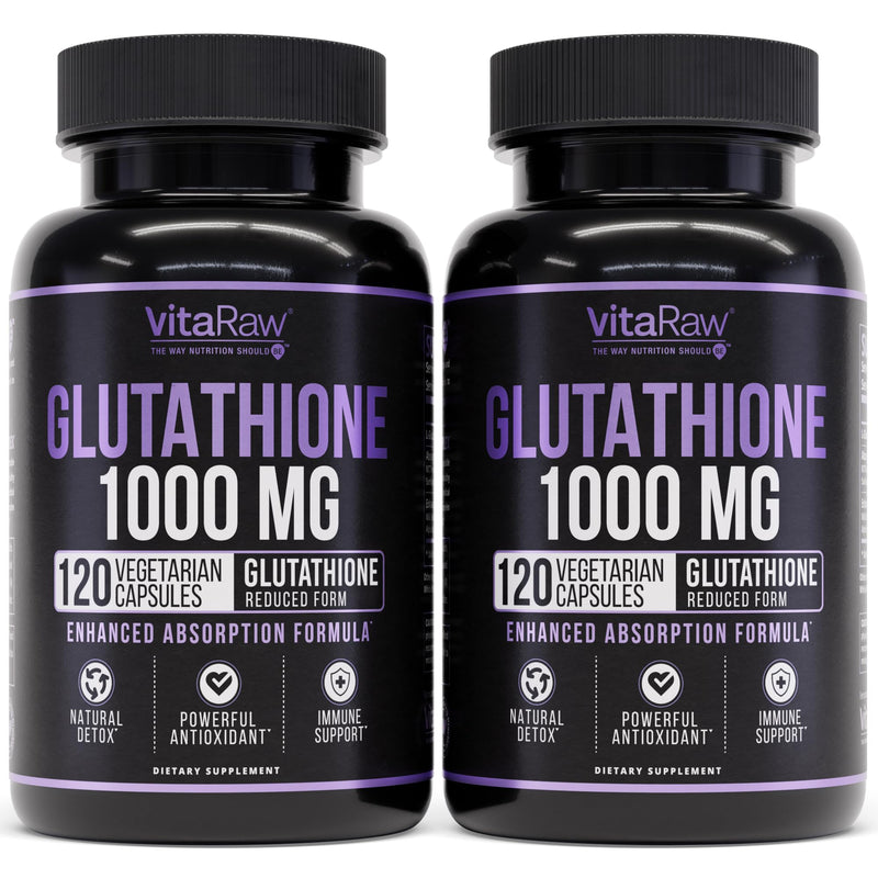 VitaRaw 1000mg Glutathione for Immune Support - 100mg Absorption Complex - Reduced Liposomal Glutathione Supplement with Alpha Lipoic Acid - Brain Booster, Glowing Skin, Liver Support (Pack of 2) 120 Count (Pack of 2)