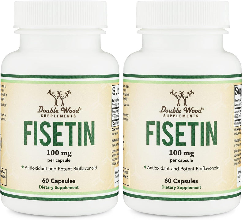 Fisetin Supplement - 100mg of Bioactive Flavnonols, 60 Count (Bioflavonoid Polyphenols Supplement Similar to Apigenin, Luteolin, and Quercetin) Aging Support Senolytic by Double Wood (Pack of 2) 60 Count (Pack of 2)