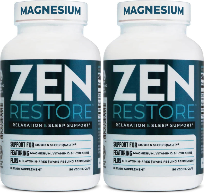 Nutrology Zen Restore – 400mg Magnesium Malate, Vitamin D3 & L-Theanine, Supports Sleep, Muscle Recovery & Adrenal Wellness, Magnesium Supplement for Men and Women, 30 Servings (Pack of 2) 90 Count (Pack of 2)