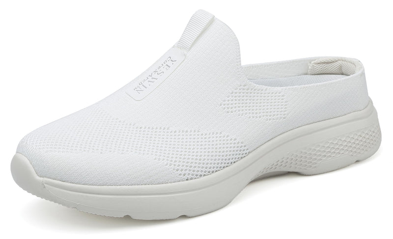 Women's Orthopedic Slip-On Mules Sneakers for Plantar Fasciitis Easy Off Recovery Backless Knit Comfortable Lightweight with Arch Support Walking Shoes for Travel, House & Office 8.5 White