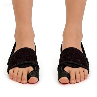 Hallux Valgus Corrector for Men and Women - Bunion Correction Splint with Adjustable Straps, Big Toe Straightener for Pain Relief, Day & Night Use, Soft Polyester Fabric, 1 Pair (Black)