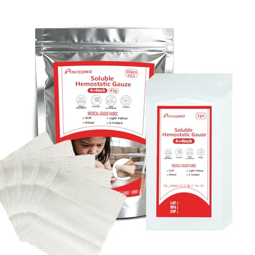 Soluble Hemostatic Gauze,4"X4" Quick Clot Combat Gauze Pads Pack of 10