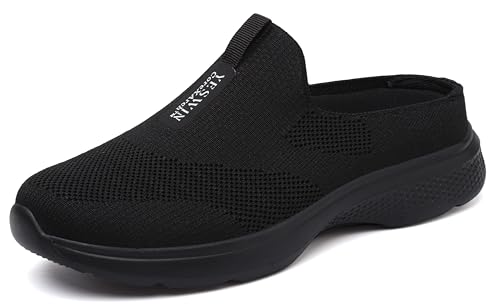 Women's Orthopedic Slip-On Mules Sneakers for Plantar Fasciitis Easy Off Recovery Backless Knit Comfortable Lightweight with Arch Support Walking Shoes for Travel, House & Office 8.5 Black