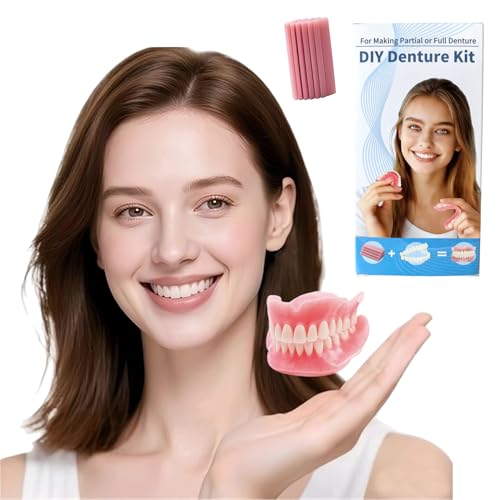 Kaimloyou DIY Denture Kit - Top & Bottom Fake Teeth with Comfort Fit for Everyday Use, Natural-Looking Emergency Replacement Solution (Size fits Most People as it can be Adjustable)