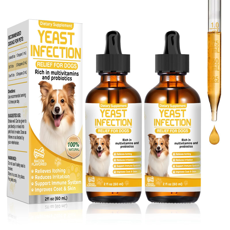 Yeast Infection Treatment for Dogs,Dog Ear Infection Treatment,Itchy Ear,Skin&Allergy Symptoms Relief-Reduces Inflammation&Relieves Irritation,Dog Supplement Drops with Multivitamins Probiotics 2 Pack