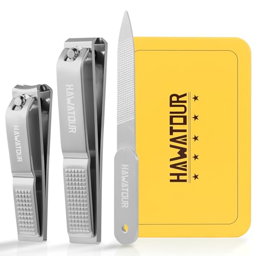 HAWATOUR Nail Clippers 3-Piece Kit with Separate Nail File, Silver