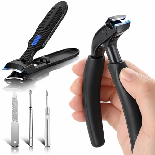 Heavy Duty Nail Clipper Set for Thick Nails Seniors, Toenail and Fingernail Clippers 5-Piece Grooming Kit with Long Handle Toenail Cutter & Slant Edge Trimmer, Unique Gift Ideas for Men and Women