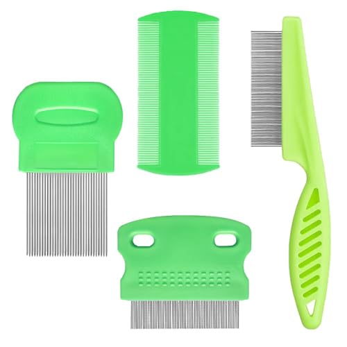 4 Pcs Lice Comb, Stainless Steel Tooth Comb, Lice Removal Combs (Green) Green