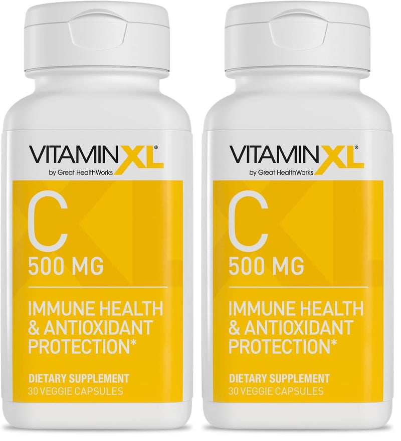 OmegaXL VitaminXL Vitamin C Supplement, 500 mg Capsules Provide Antioxidant Support, Helps Immune Health and Collagen Production (30 Vegan Capsules, 30-Servings) (Pack of 2) 30 Count (Pack of 2)