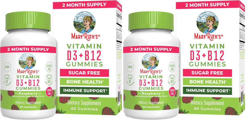 MARYRUTH'S Organics Sugar Free | 2 Month Supply | Vitamin D & B12 Vitamin Supplements for Adults & Kids | Bone Health | Immune Support | Vegan | Non-GMO | 60 Servings (Pack of 2) 60 Count (Pack of 2)