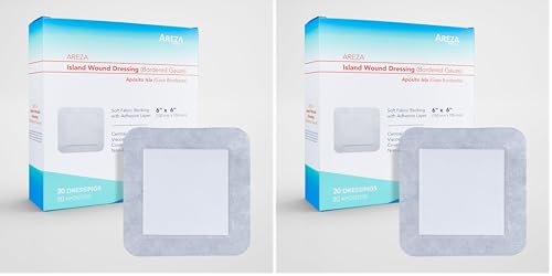 Areza Medical - Bordered Gauze Island Dressing - Wound Dressing - Latex Free - sterile - 6" x 6" - 20 per Box (Pack of 2) 6" x 6" - 20 PCS (Pack of 2)