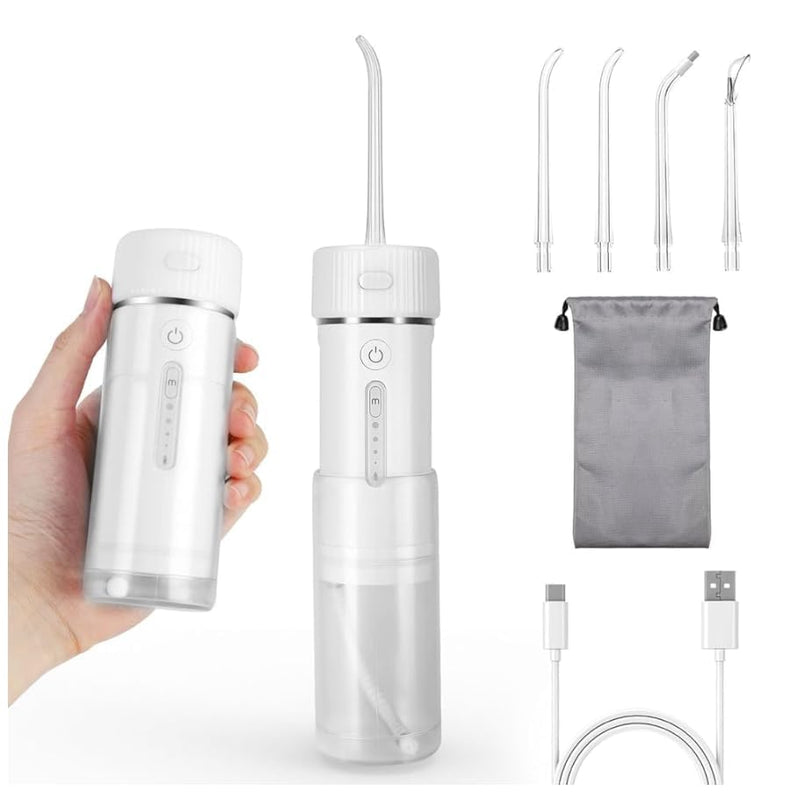 FERRISA Portable Cordless Water Flosser Rechargeable, Detachable Water Tank, Water Dental Flosser with 4 Refill Heads, 4 Modes & Ipx7 Waterproof, Travel Water Flosser for Braces, Teeth Care White